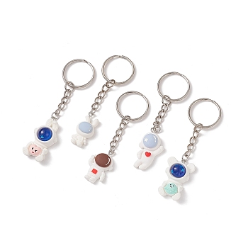 Cute Cartoon Astronaut Resin Pendant Keychain, with Iron Findings, Mixed Color, 8.35~9cm