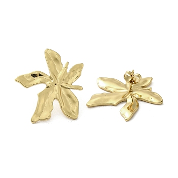 Ion Plating(IP) 304 Stainless Steel Stud Earrings, Flower, Real 18K Gold Plated, 25.5x29mm