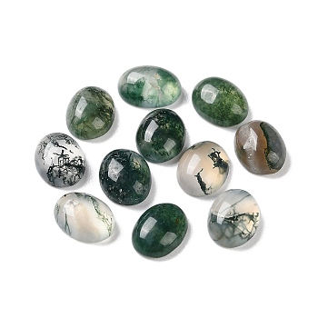 Natural Moss Agate Cabochons, Flat Back, Oval, 8x6x3mm