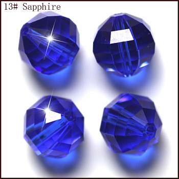 Imitation Austrian Crystal Beads, Grade AAA, Faceted, Round, Blue, 10mm, Hole: 0.9~1mm