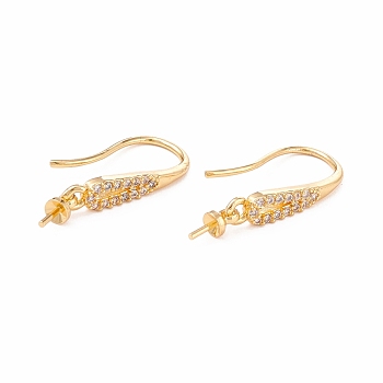 Rack Plating Brass Micro Pave Cubic Zirconia Earring Hooks, with Pin Bails, Long-Lasting Plated, Real 18K Gold Plated, 20mm, 21 Gauge, Pin: 0.7mm, Bail Pin: 0.6mm