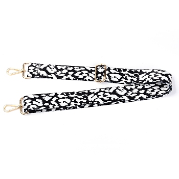 Polyester Adjustable Leopard Pattern Bag Strap, with Zinc Alloy Clasps, for Bag Replacement Accessories, Black, 80~140.5x4x0.1cm