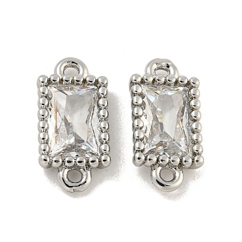 Brass Clear Cubic Zirconia Connector Charms, Rectangle Link, Platinum, 10.5x5.5x2mm, Hole: 1mm