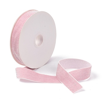 10 Yards Polyester Velvet Ribbon, Silver Glitter Ribbon, for DIY Jewelry Making, Pink, 1 inch(25~26mm)