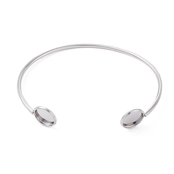 Adjustable 304 Stainless Steel Cuff Bangle Making, Flat Round Tray, Stainless Steel Color, Inner Diameter: 2-1/2 inch(6.5cm), Tray: 10mm