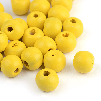 Natural Wood Beads, Dyed, Round, Yellow, 14x13mm, Hole: 4mm, about 1200pcs/1000g