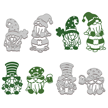 4Pcs 4 Styles Saint Patrick's Day Carbon Steel Cutting Dies Stencils, for DIY Scrapbooking, Photo Album, Decorative Embossing Paper Card, Stainless Steel Color, Shamrock, Gnome Pattern, 7~11x5.9~77x0.08cm, 1pc/style