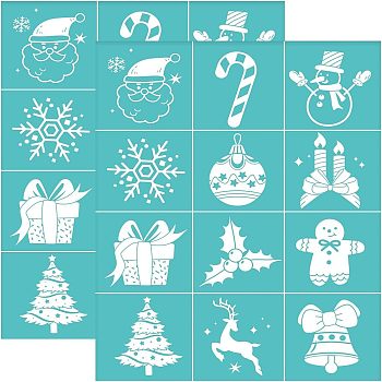 Self-Adhesive Silk Screen Printing Stencil, for Painting on Wood, DIY Decoration T-Shirt Fabric, Turquoise, Rectangle, Christmas Themed Pattern, 28x22cm