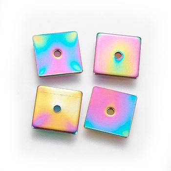 Ion Plating(IP) 304 Stainless Steel Spacer Beads, Square, Rainbow Color, 8x8x0.8mm, Hole: 1.1mm