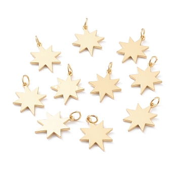 Brass Charms, with Jump Rings, Long-Lasting Plated, Snowflake, Real 18K Gold Plated, 18x14x1mm, Jump Ring: 5x1mm, Inner Diameter: 3mm
