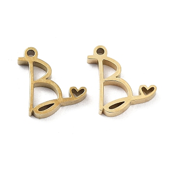 304 Stainless Steel Charms, Laser Cut, Real 14K Gold Plated, Letter B, 11x10x1.5mm, Hole: 1mm