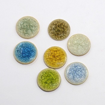 Flat Round Handmade Crackle Porcelain Cabochons, Colorful, 23x3~5mm