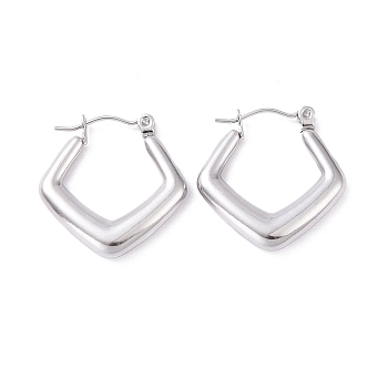 304 Stainless Steel Rhombus Hoop Earrings for Women, Stainless Steel Color, 22x22x3.5mm, Pin: 0.8mm