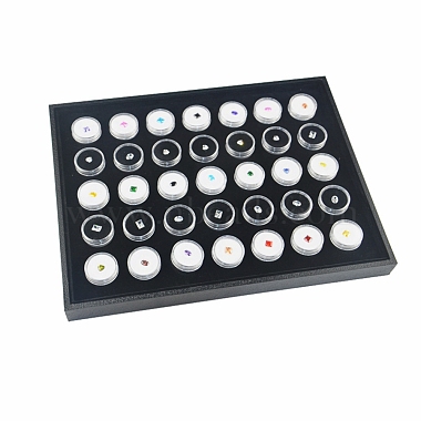 Wood Jewelry Display Case Box with 35 Mini Column Plastic Screw Top Foam Gem Jars(CON-NH0001-04B)-2