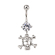 Piercing Jewelry Real Platinum Plated Brass Rhinestone Pirate Style Skull Navel Ring Belly Rings(AJEW-EE0001-28)-1