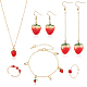 Strawberry Brass Enamel Pendant Necklace & Dangle Earrings & Open Cuff Ring & Charm Bracelet Jewelry Sets(SJEW-AN0001-35)-1