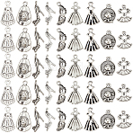 90Pcs 9 Styles Alloy Pendants, Apparel Charms, Antique Silver, 13.5~22x4~14x1.5~6mm, Hole: 0.8~2mm, 10pcs/style(FIND-SC0013-94)