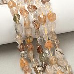 Natural Rutilated Quartz Beads Strands, Nuggets, Tumbled Stone, 5~8x7~12x4~6mm, Hole: 1mm, about 43~44pcs/strand, 15.47''(39.3cm)(G-Z126-A02)