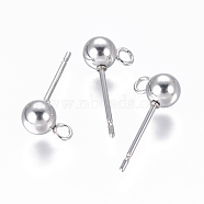 304 Stainless Steel Ear Stud Components, with Loop, Ball, Stainless Steel Color, 16x5mm, Hole: 1.6mm, Pin: 0.8mm(STAS-F227-18C-P)