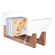Wooden Vinyl Record Storage Holder Rack, Modern Design Music Album Display Stand Holds up to 50 Albums, with Clear Acrylic Ends, for Music Lovers, Camel, Finish Product: 18x34.2x19.8cm(ODIS-WH0002-58)