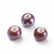 Handmade Porcelain Beads, Pearlized, Round, Dark Red, 10mm, Hole: 2~3mm(PORC-D001-10mm-25)