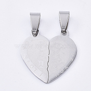 201 Stainless Steel Split Pendants, for Lovers, Heart with Heart, with Lovers & Word I Love You, For Valentine's Day, Stainless Steel Color, 25x24x1mm, Hole: 8x4mm(STAS-T048-05)