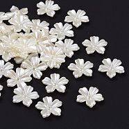 5-Petal Flower ABS Plastic Imitation Pearl Bead Caps, Creamy White, 20x20x4mm, Hole: 1.5mm(OACR-R016-21)