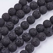 Natural Lava Rock Stone Bead Strands, Round, 10mm, Hole: 1mm, about 40pcs/strand, 15.7 inch(X-G-R193-18-10mm)