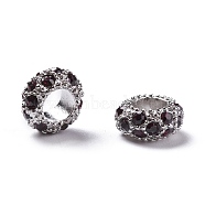 Alloy Rhinestone European Beads, Large Hole Beads, Rondelle, Platinum Metal Color, Amethyst, 11x6mm, Hole: 5mm(CPDL-H998-2)