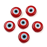Handmade Evil Eye Lampwork Flat Round Bead Strands, Red, 12x4mm, Hole: 1mm, about 33pcs/strand, 14.76 inch(LAMP-L058-12mm-06A)