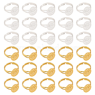 30pcs 2 Colors Adjustable Brass Ring Findings, Sieve Ring Settings, Flat Round, Golden & Silver, US Size 6 3/4(17.1mm), Tray: 12mm, 15pcs/color(KK-CA0002-24)