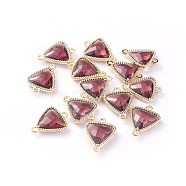 Glass Links connectors, with Eco-Friendly Alloy Open Back Berzel Findings, Faceted, Triangle, Light Gold, Purple, 16x12x4.5mm, Hole: 1.2mm(GLAA-A037-E-11KC)