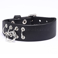 Adjustable PU Leather Watch Bands/Bracelets, with Alloy Findings, Iron Rings, Black, 8-5/8 inch(22cm), 19mm(WACH-F053-A02)