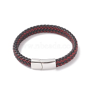 Leather Braided Cord Bracelets, with Nylon and 304 Stainless Steel Magnetic Clasp, Rectangle, Stainless Steel Color, 8-5/8 inch(22cm), 12x6mm(BJEW-E345-07-P)
