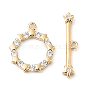 Brass Pave Clear Cubic Zirconia Toggle Clasps, Star, Real 18K Gold Plated, Ring: 15x13x2mm, Hole: 1.2mm, Bar: 20x4.5x2mm, Hole: 1.2mm(KK-P234-87G)
