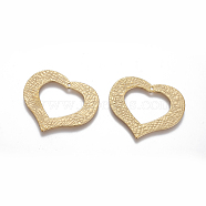 Vacuum Plating 304 Stainless Steel Textured Pendants, Heart, Golden, 37.5x33x1mm, Hole: 1.2mm(STAS-I105-18G)
