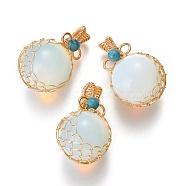 Opalite & Turquoise Pendants, with Golden Brass Findings, Round, 26.5~28x17~17.5x16.5mm, Hole: 3~5X2.5~3.5mm(X-G-B001-02G-N)
