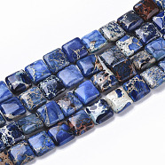 Natural Imperial Jasper Beads Strands, Dyed, Flat Slice Square Beads, Blue, 10x10x4mm, Hole: 1mm, about 38~40pcs/Strand, 15.16 inch(38.5cm)(X-G-S355-90A)