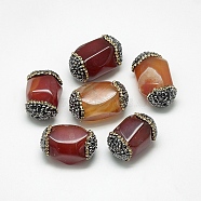 Natural Carnelian Beads, with Rhinestone, Dyed, Faceted, Oval, 24~29x15~19x14~18mm, Hole: 1mm(G-Q982-B03)