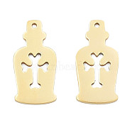 Ion Plating(IP) 201 Stainless Steel Pendants, Halloween Style, Bottle with Cross, Real 18K Gold Plated, 25x12x1mm, Hole: 1.4mm(STAS-N098-082LG)