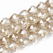 Electroplate Glass Beads Strands, Faceted, teardrop, Wheat, 9x9.5mm, Hole: 1.4mm, about 60pcs/strand, 23.1 inch(EGLA-T008-03E)