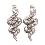 304 Stainless Steel Pendants, Snake, Stainless Steel Color, 33x13x2.5mm, Hole: 1.4mm(STAS-G244-10P)