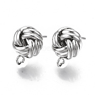 Iron Stud Earring Findings, with Loop, Raw(Unplated) Pin, Love Knot Earrings, Cadmium Free & Nickel Free & Lead FreeFree, Platinum, 16x12mm, Hole: 2mm, Pin: 0.8mm(X-IFIN-T014-10P-NR)