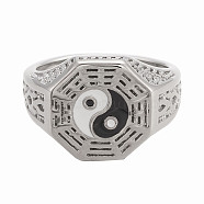 Men's Titanium Steel Finger Rings, Yin Yang Rings, with Enamel, Gossip, Antique Silver, US Size 12 3/4(22mm)(STAS-H102-AS-12)