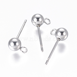 304 Stainless Steel Ear Stud Components, with Loop, Ball, Stainless Steel Color, 16x5mm, Hole: 1.6mm, Pin: 0.8mm(STAS-F227-18C-P)