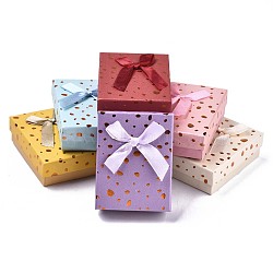Cardboard Jewelry Boxes, for Necklaces, Ring, Earring, with Bowknot Ribbon Outside and White Sponge Inside, Rectangle, Mixed Color, 9.1~9.2x7.1~7.2x3.4~3.5cm(CBOX-N013-014)