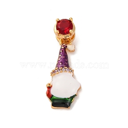 Christmas Theme Brass Micro Pave Cubic Zirconia Pendants, Nickel Free, with Enamel, Real 18K Gold Plated, Gnome, 23x10x4mm, Hole: 4.5x2.5mm(KK-C076-27G-01)