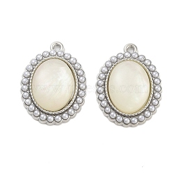 Rack Plating Alloy Resin Pendants, Oval Charms with ABS Imitation Pearl, Platinum, 26.5x20x6mm, Hole: 2mm(FIND-Z054-06P)