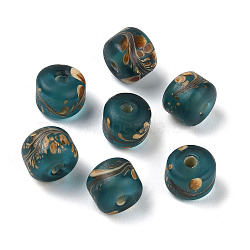 Handmade Lampwork Beads, Column, Teal, 11~13x10~11mm, Hole: 3mm(LAMP-M020-01C)