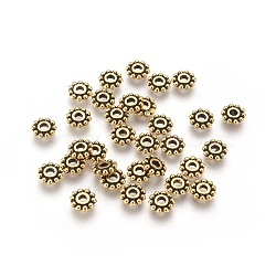 Gear Tibetan Style Alloy Spacer Beads, Lead Free & Cadmium Free & Nickel Free, Flower, Antique Golden, 6.5mm, Hole: 2mm(GAB145)